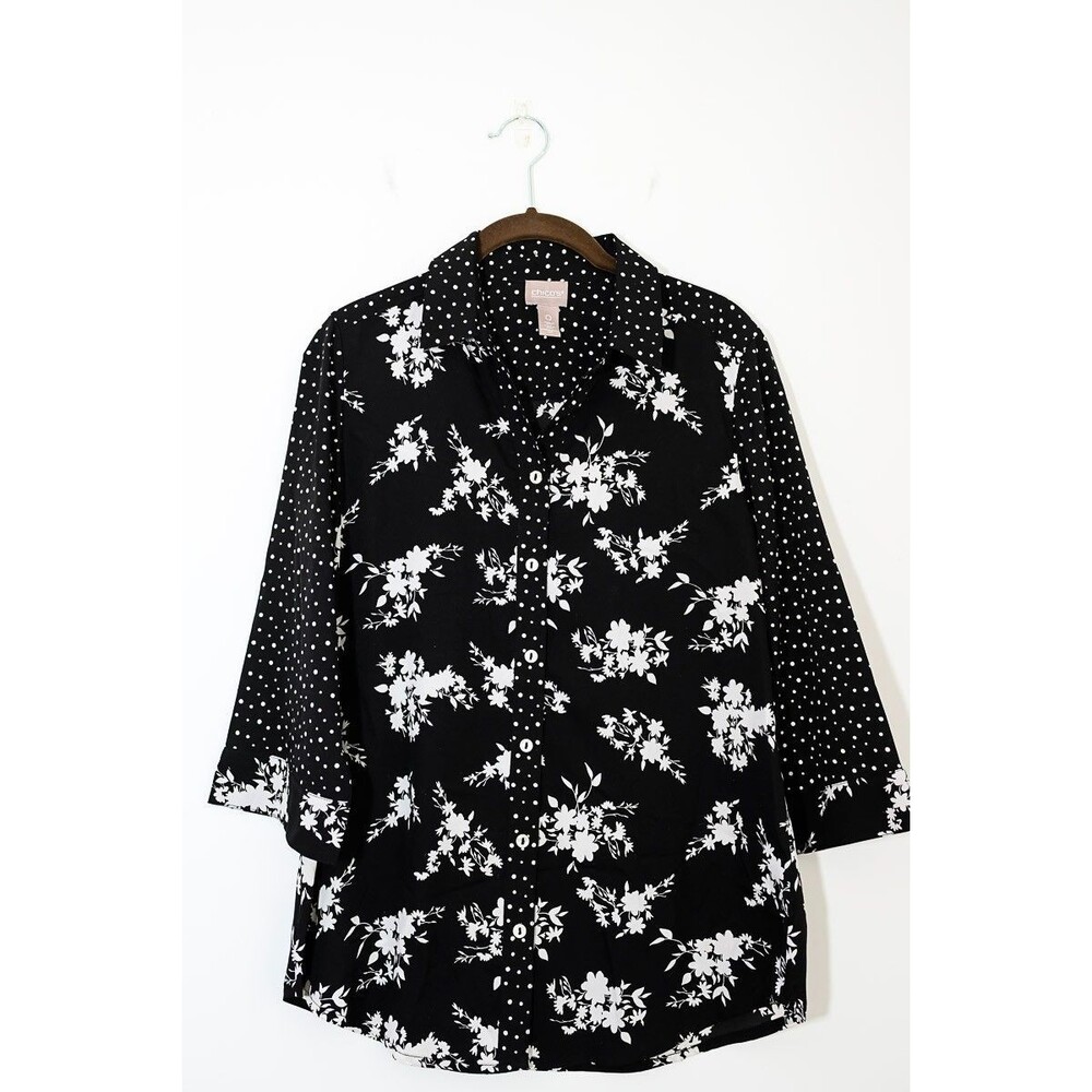 Chico's Shirt 0 Small Button down Polka Dot‎ Floral office Career